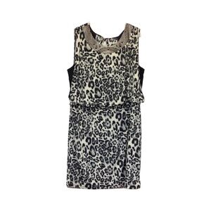 Dressbarn Womens Sleeveless Animal Print Dress With Embellished Neckline Size 16